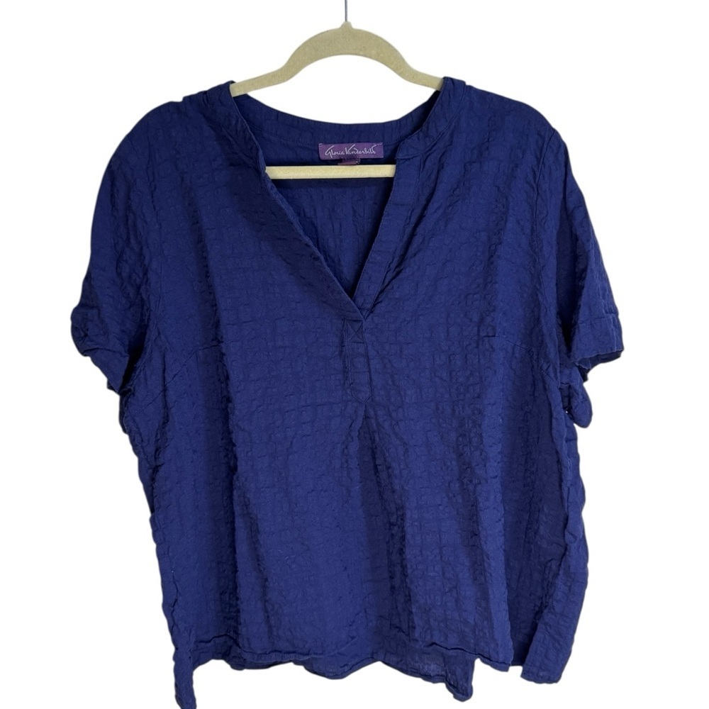 Gloria Vanderbilt Blue Boxy Crinkle Blouse - XXL